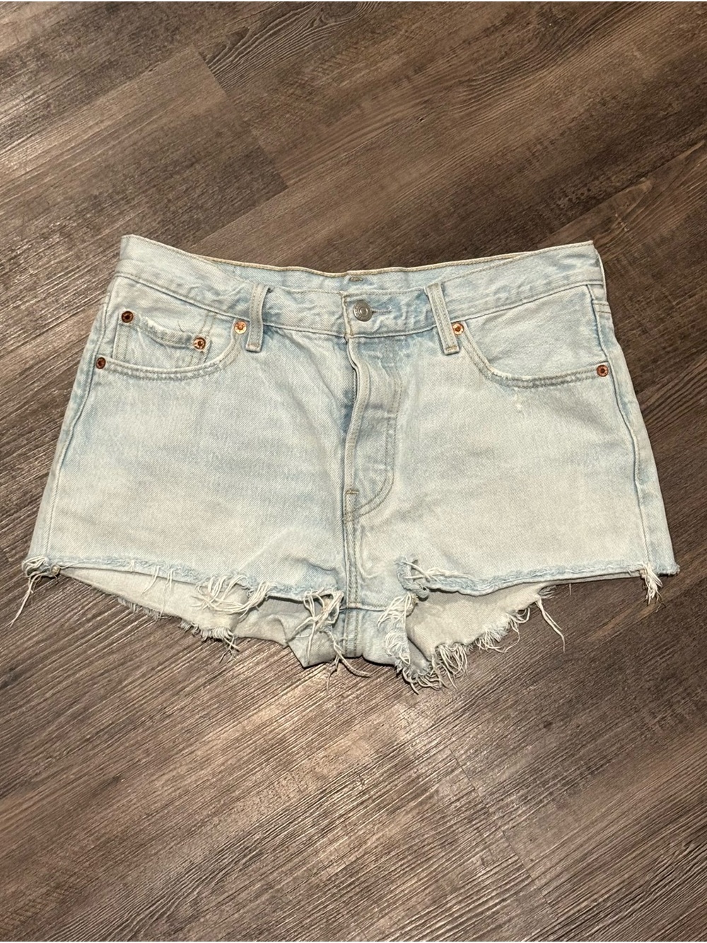 Levi's Light Blue Distressed Denim Cutoff Shorts